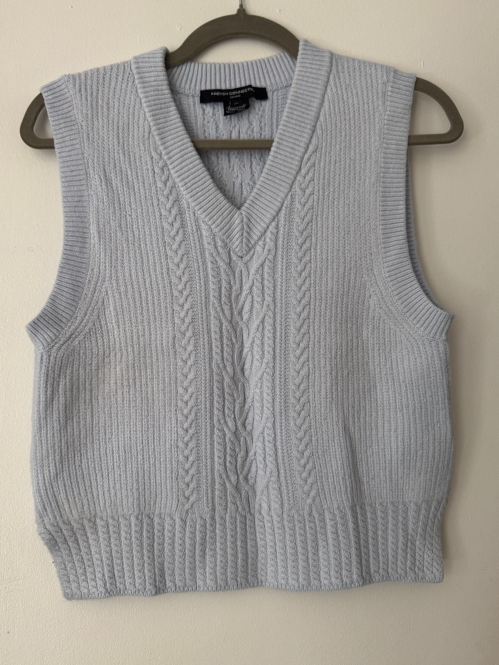 French Connection Cable Knit V-Neck Sweater Vest in Light Blue